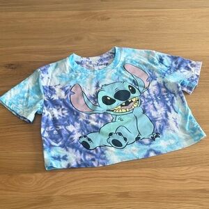 3/$25 Disney Blue and Purple Stitch Tie-Dye Crop Top Women’s XS